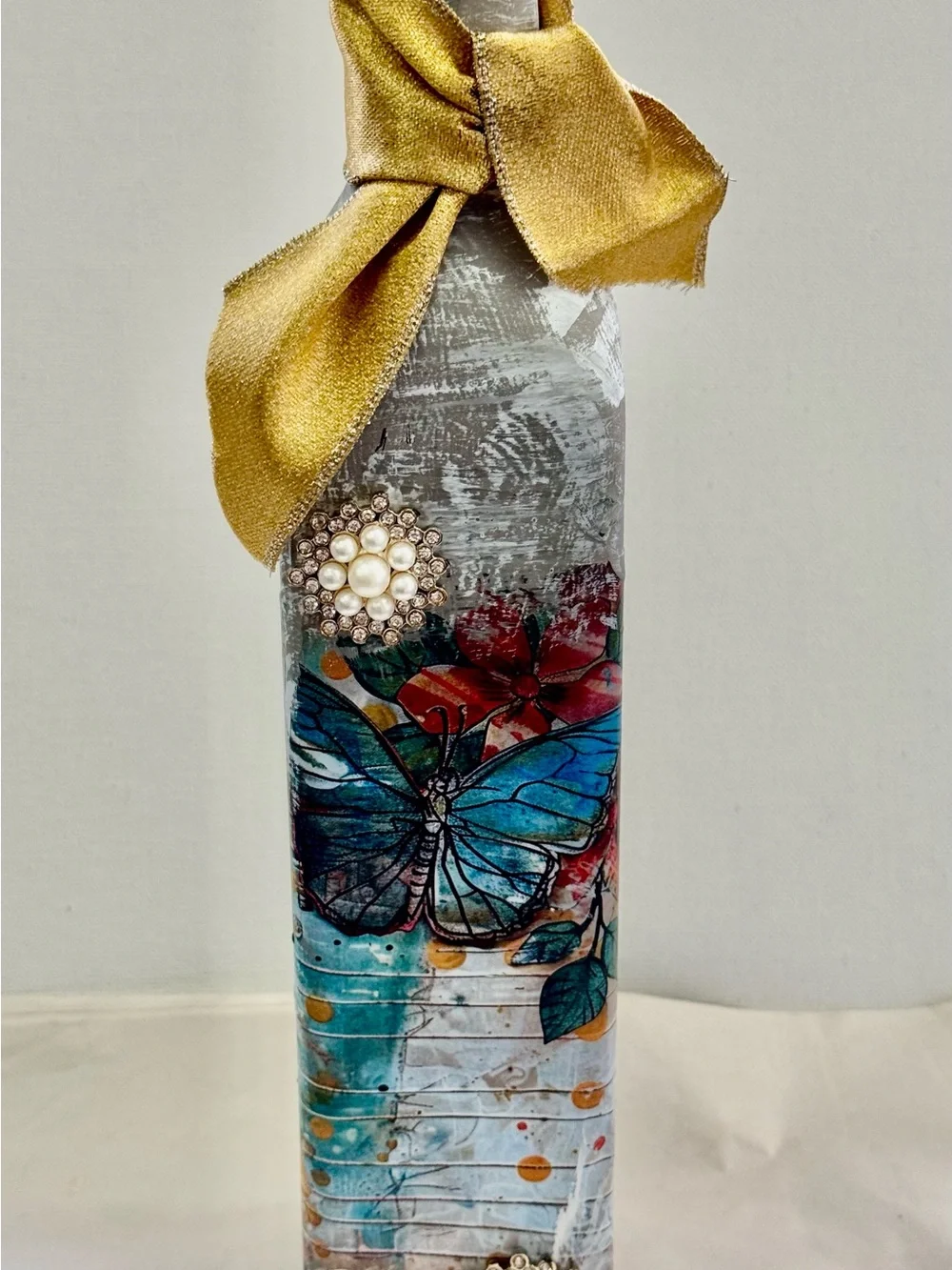 Decorative Butterfly Accent Bottle with Gold Bow